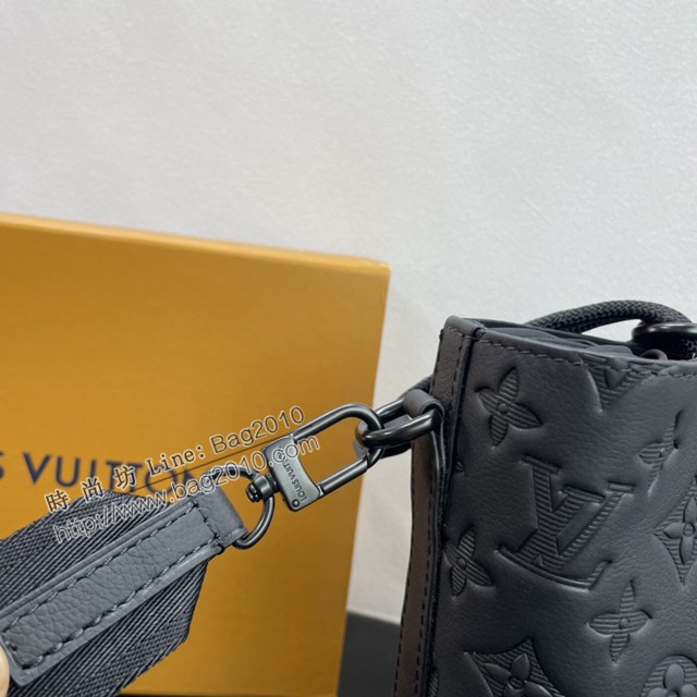Lv路易威登2023專櫃新款Noé單肩包 LV黑色壓花皮抽繩肩背男包 M82248 ydh5076